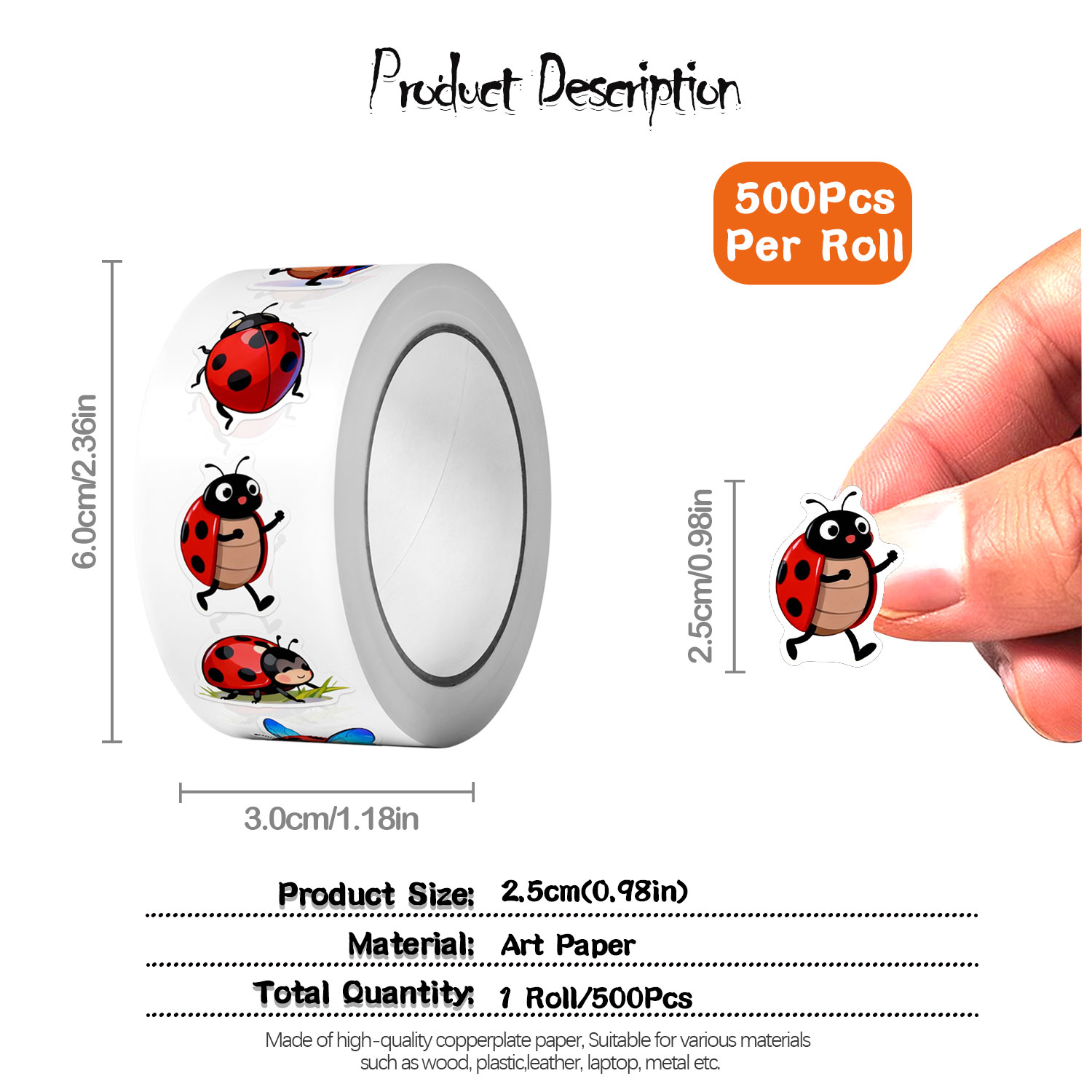 1 rollo (500 uds) 10 pegatinas - Art Craft Ladybug reseña y precio