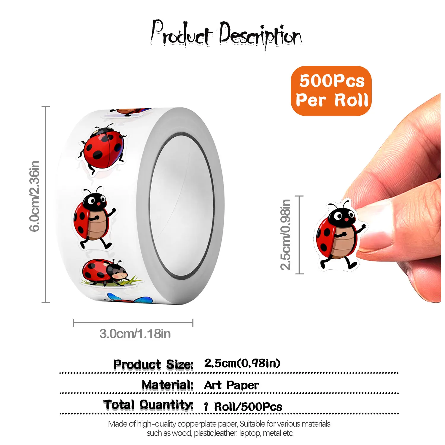 1 rollo (500 unidades) de 10 p - Art Craft Ladybug reseña y precio